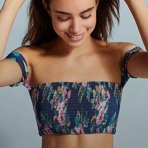 BNWT - Anthropologie Blue Flower Smocked Swim Top : Size Small
